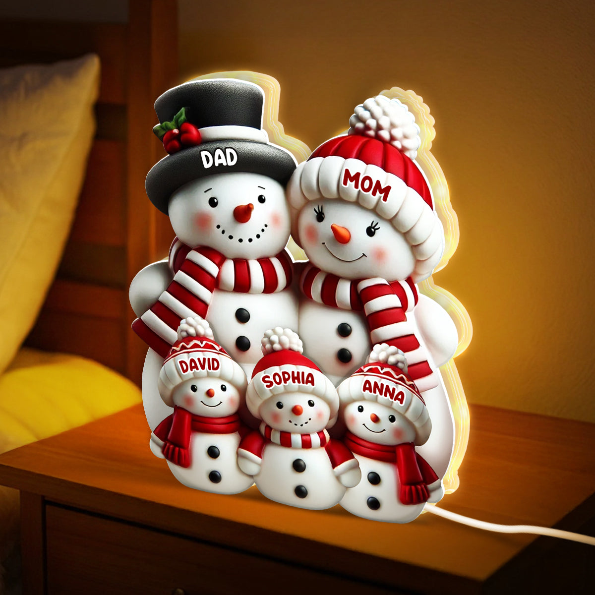 3D Effect Cute Snowman - Personalized Light Box - Christmas Decor For Family, Grandma, Grandpa