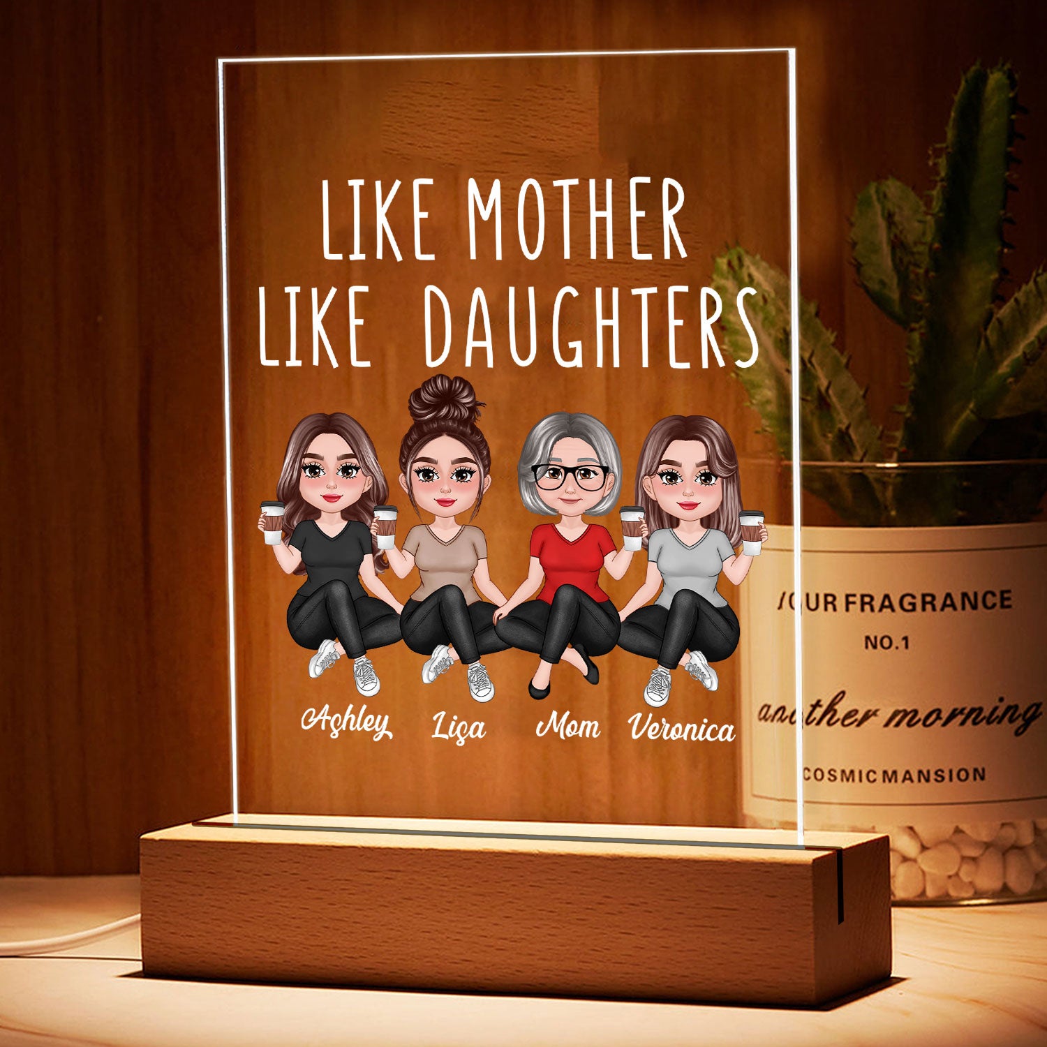 Like Mother Like Daughter Pretty Doll Sitting Personalized Acrylic LED Night Light
