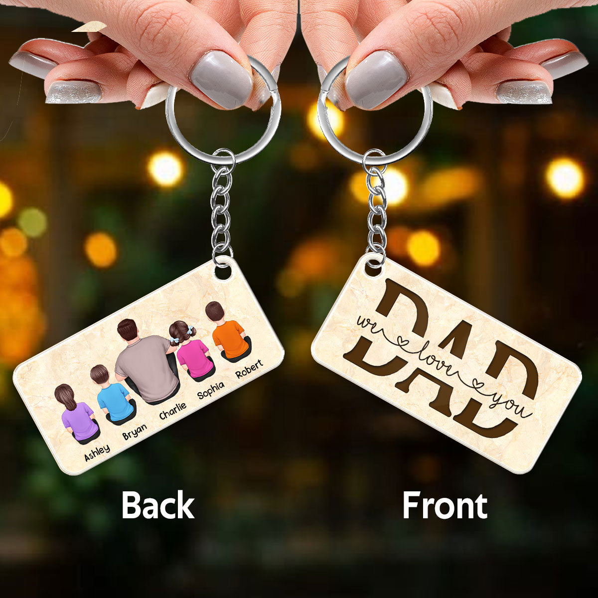 Best Dad Ever Back View Man Kids Dog Cat Personalized Acrylic Keychain