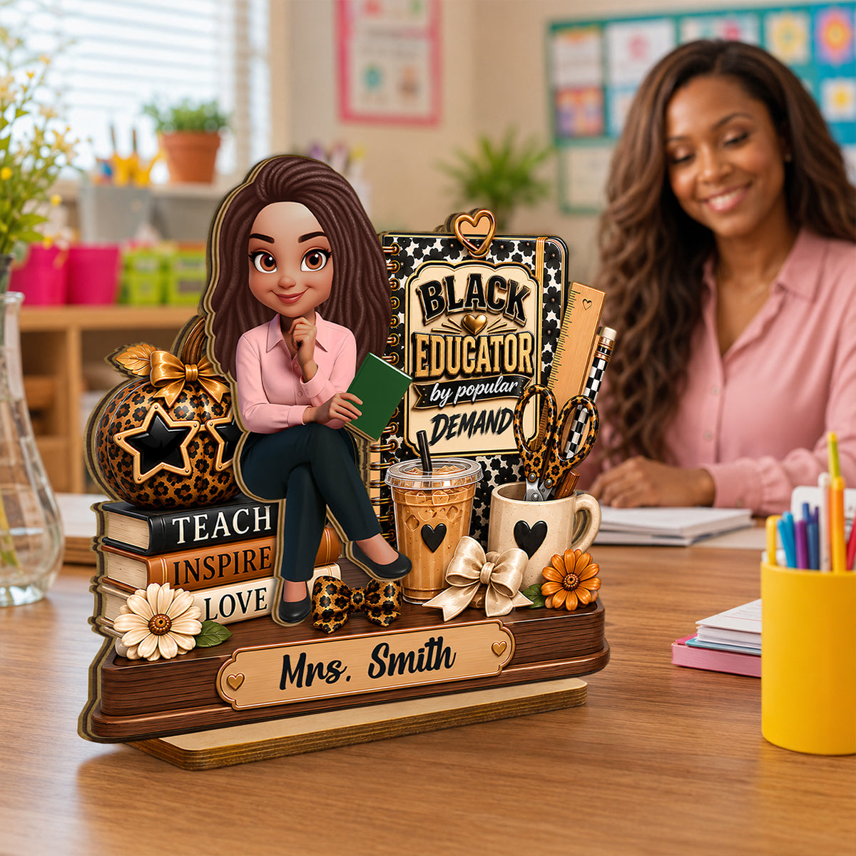Black Educator by Popular Demand - Personalized 2-Layered Wooden Plaque - Back to School Gift for Teacher