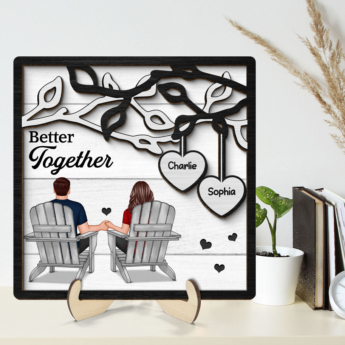 Couple Back View Sitting Under Tree  Personalized 2-Layer Wooden Plaque, Valentine‘s Day Gift For Him, For Her