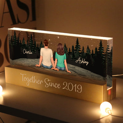 Back View Couple Stargazing Galaxy Night Personalized Acrylic Block LED Night Light, Heartfelt Gift For Couple, For Him, For Her, Boyfriend, Girlfriend, Husband, Wife