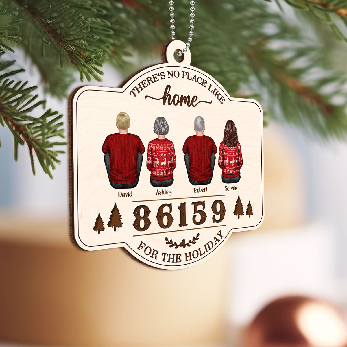 No Place Like Home Zip Code Doll Family Personalized Wooden Ornament, Christmas gift for Family