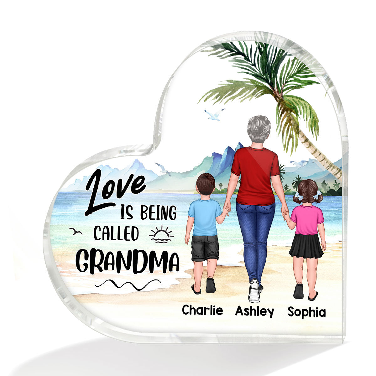 Love Being Called Grandma Back View Walking Woman & Kids Personalized Heart Plaque