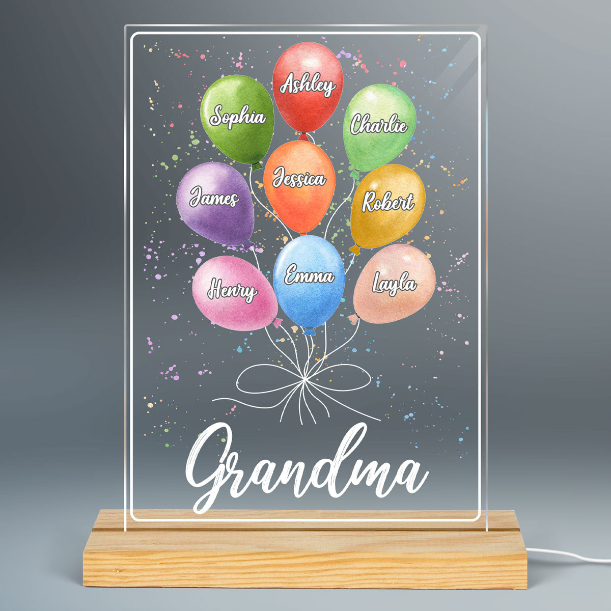Grandma Mom Colorful Balloon Personalized Rectangel Acrylic LED Night Light