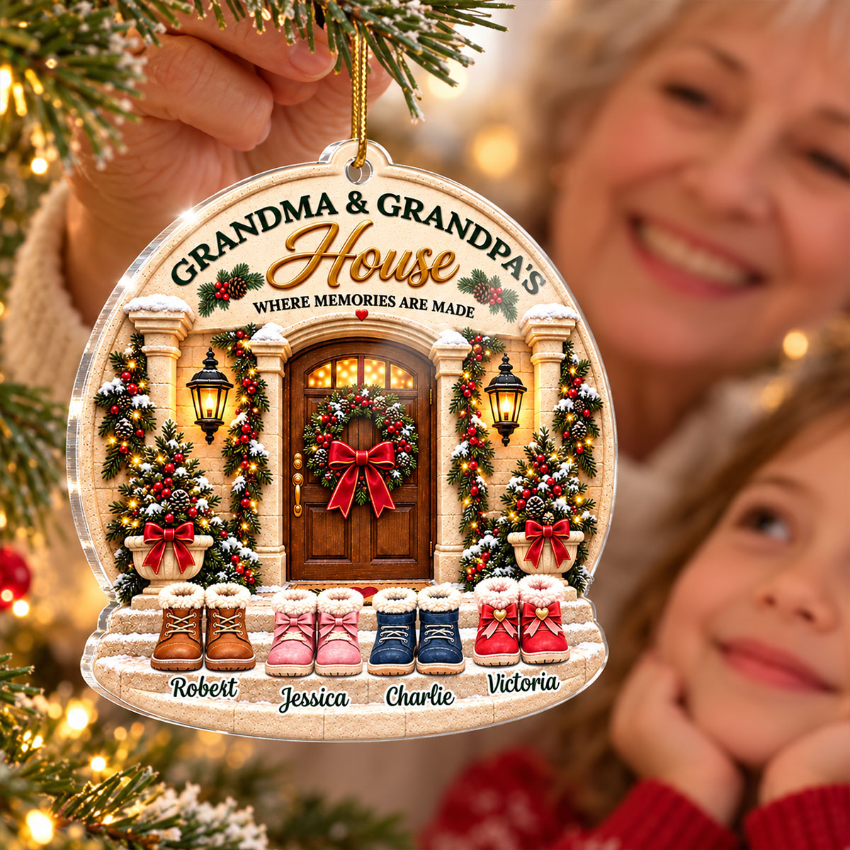 Grandma & Grandpa's House Grandkids Welcome - Personalized Acrylic Ornament - Christmas Gift for Grandparents