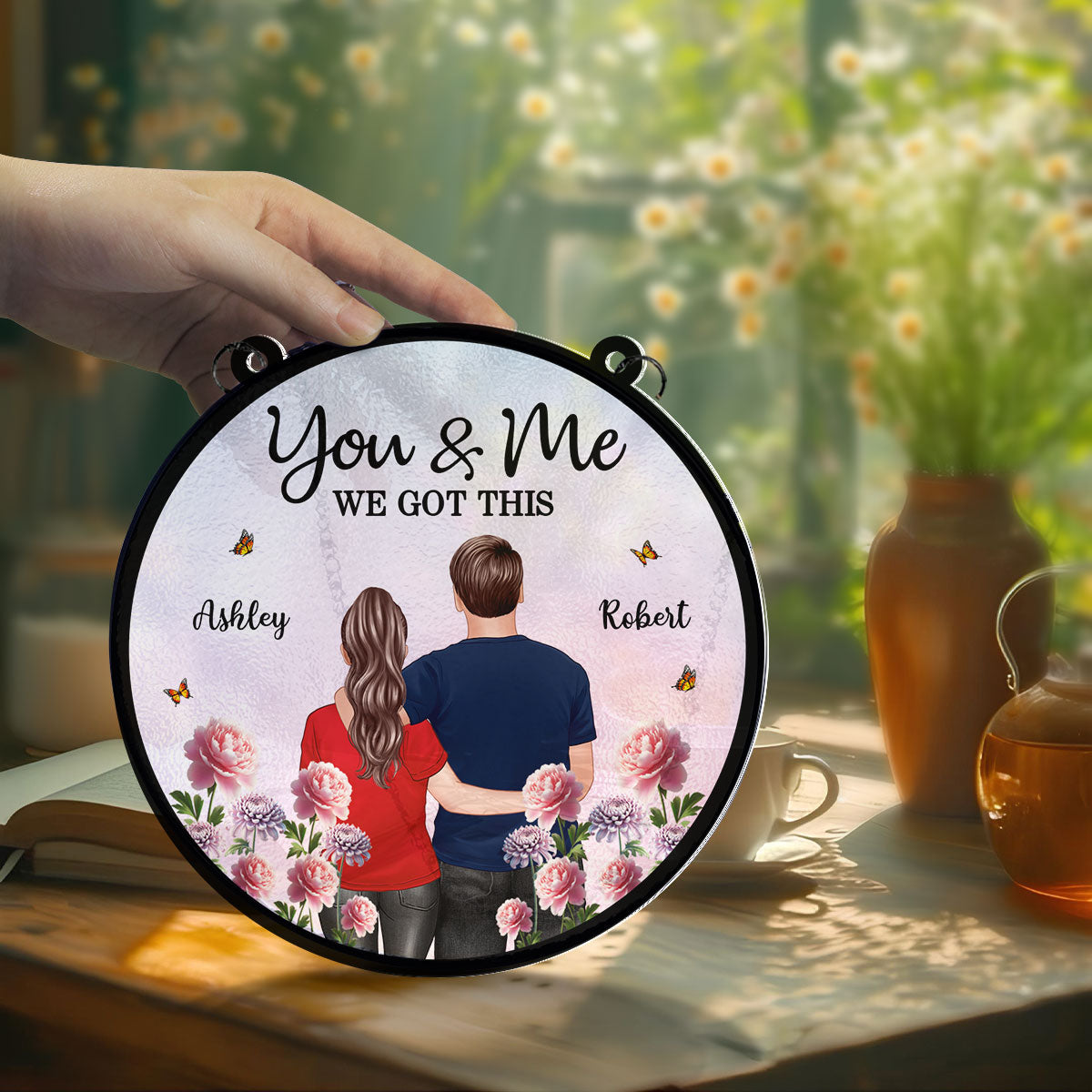 Couple Birth Month Flowers Personalized Suncatcher, Gift For Couple, Gift For Her
