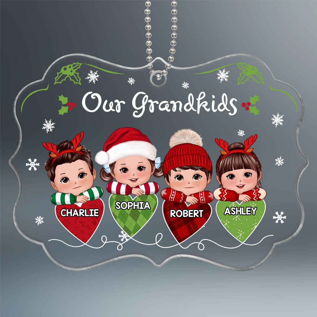 Our Grandkids Christmas Hearts String Personalized Acrylic Ornament