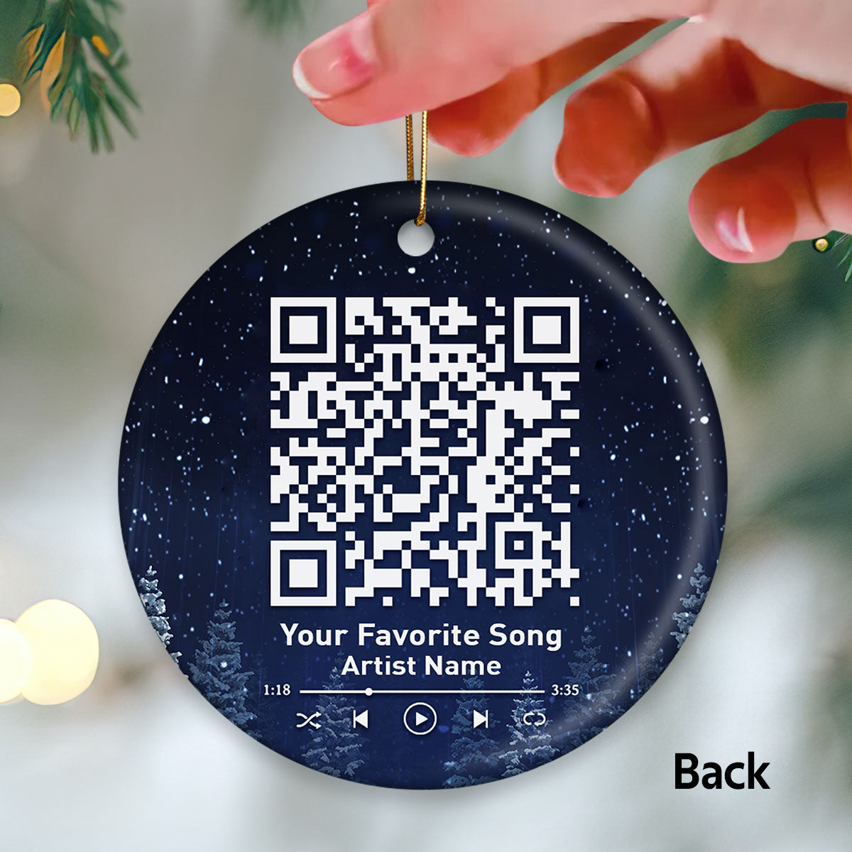 Couple Kissing Under Mistletoe Christmas Night Favorite Song Scannable QR Code Personalized Double Sided Circle Ornament