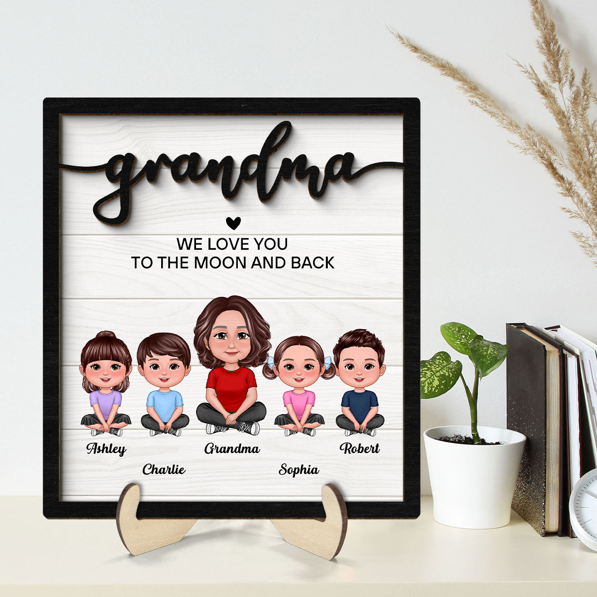 Grandma Grandkids Love To The Moon Personalized 2-layer Wooden Plaque