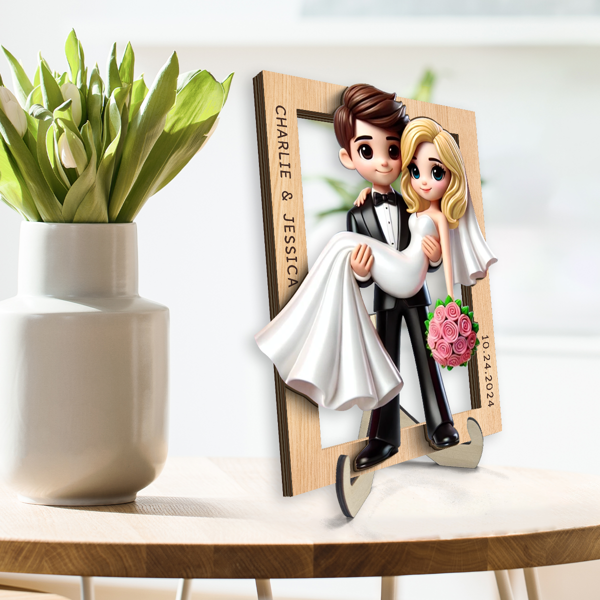 Personalized Mr Mrs First Year Married Couple Personalized 2-Layered Wooden Plaque, Gift for him, Gift for her