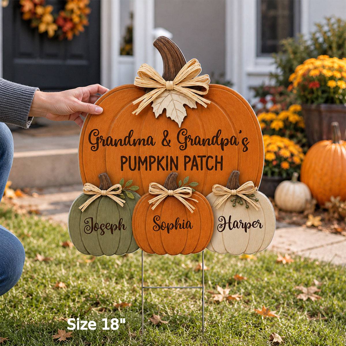 Cozy Rustic Fall Vibe Grandpa Grandma's Pumpkin Patch - Personalized Yard Sign - Fall Decor For Grandparents (Up to 20 Grandkids)