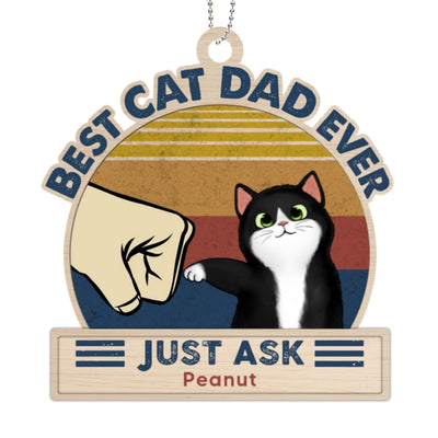 Best Cat Dad Fluffy Cat Personalized Christmas Wooden Ornament
