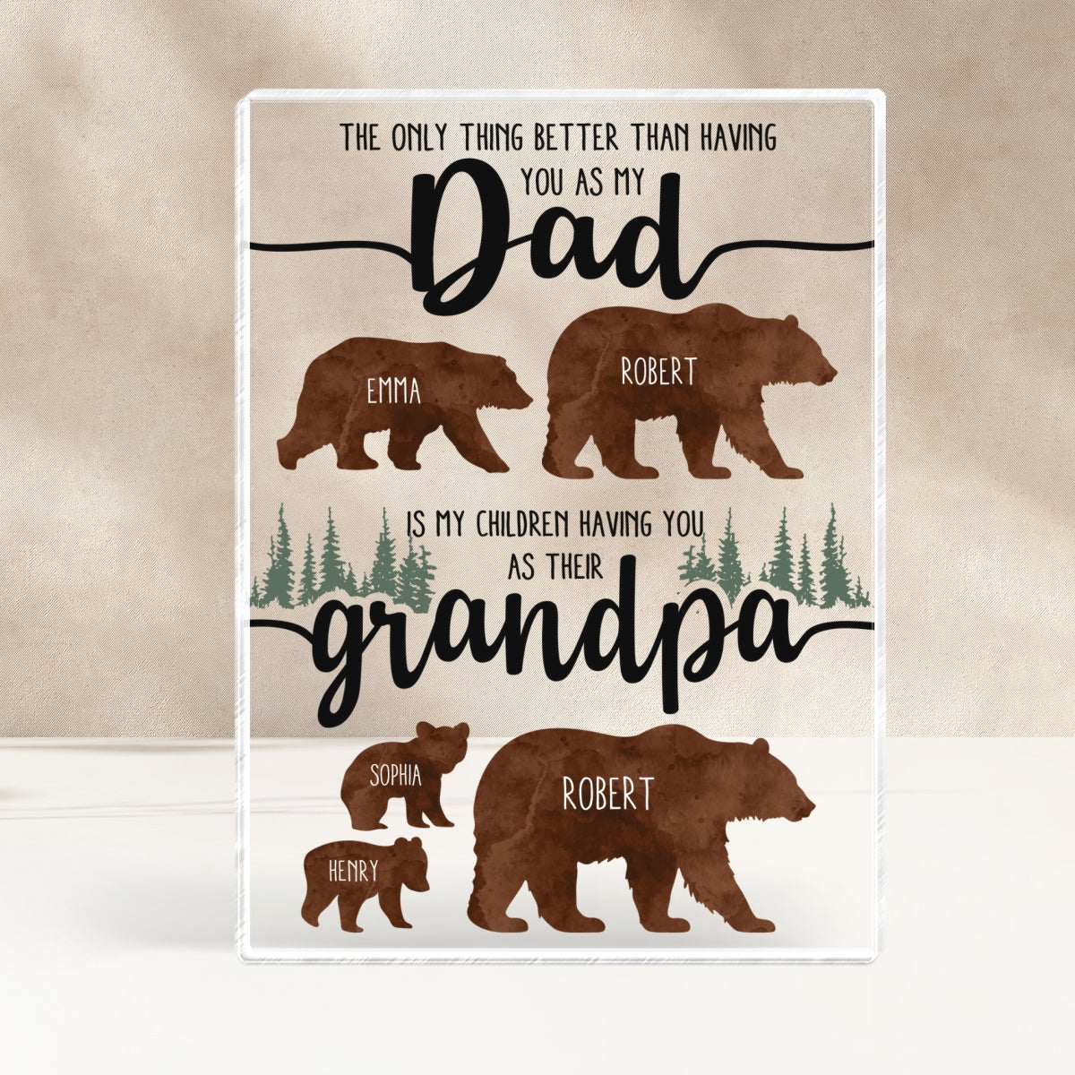 Papa Bear And Kids The Only Thing Better Than Personalized Acrylic Block, Father Day's gift for Dad