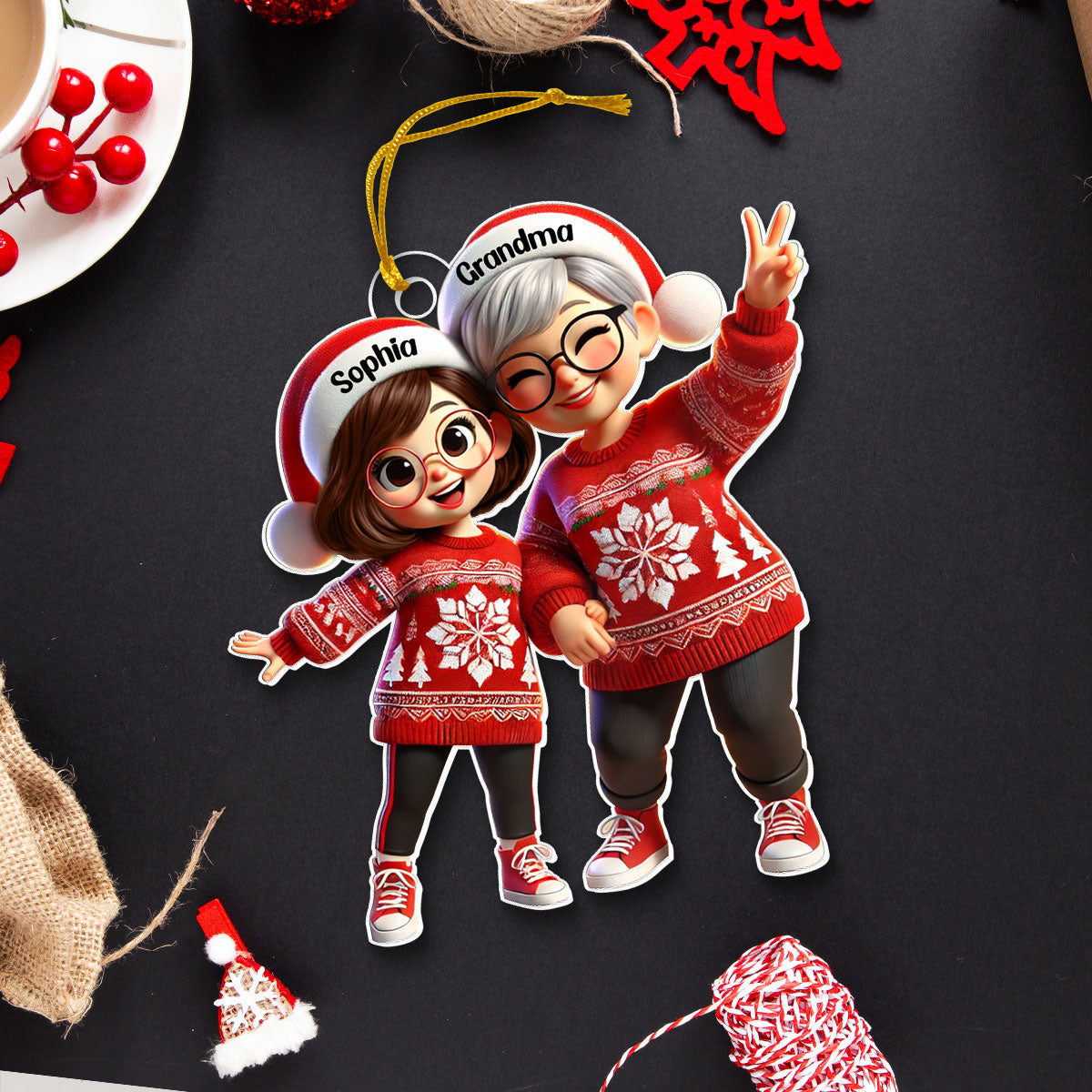 3D Effect Happy Christmas Grandma Grandkids Personalized Acrylic Ornament, Gift For Granddaughter, Christmas Gift