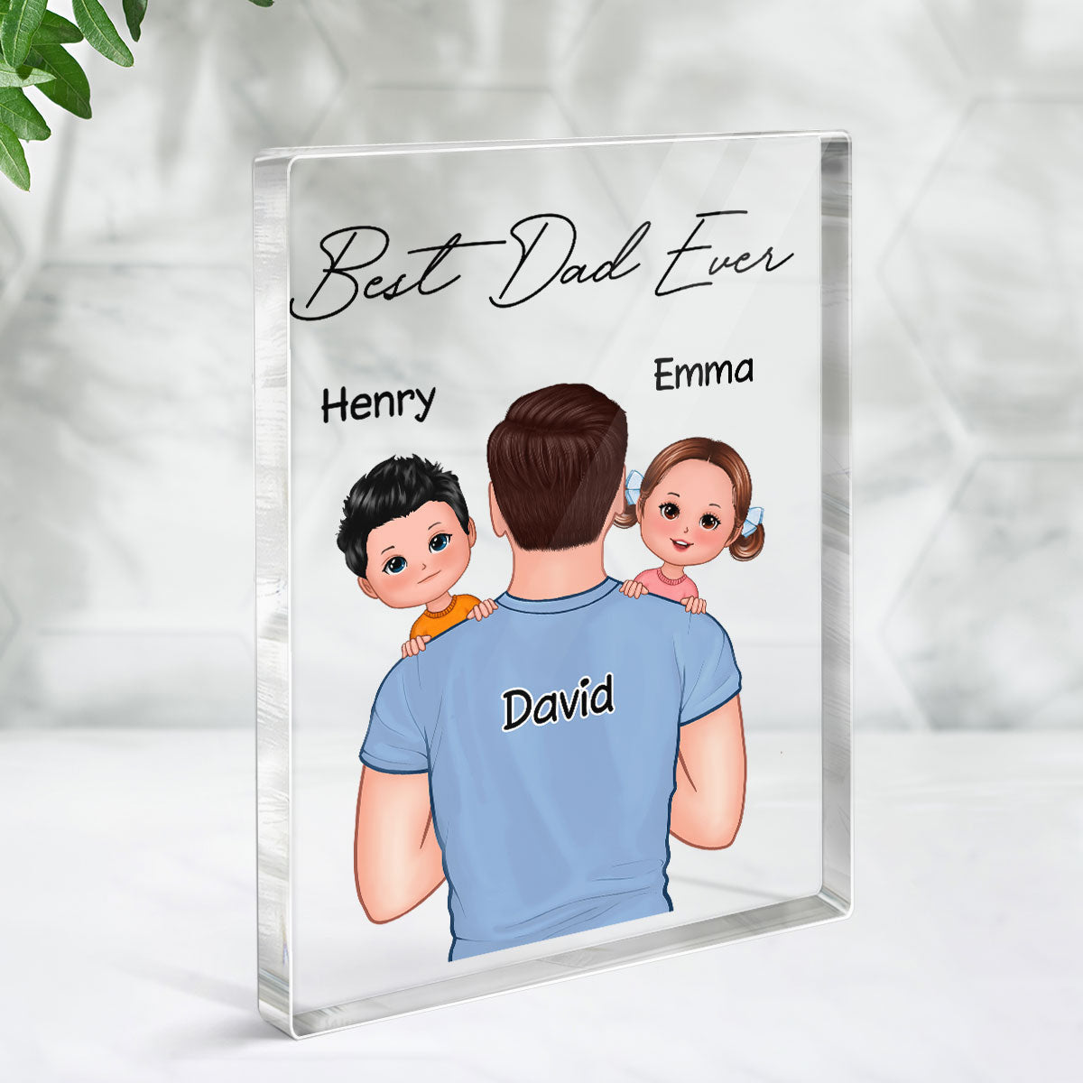 Dad Carrying Kids On Shoulder Gift For Dad Personalized Vertical Rectangle Acrylic Block Plaque