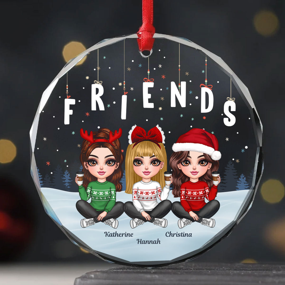 Hanging Letters Besties Friends Sisteres Personalized Glass Ornament, Christmas Gift