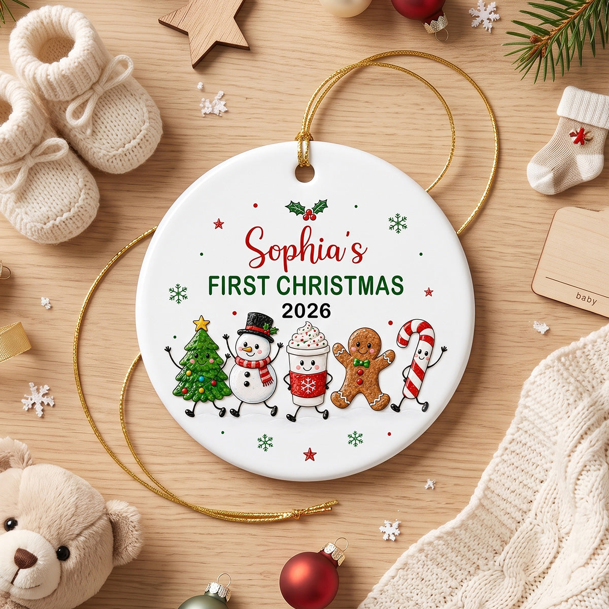 Cute Christmas Characters Baby’s First Christmas - Personalized Ceramic Ornament