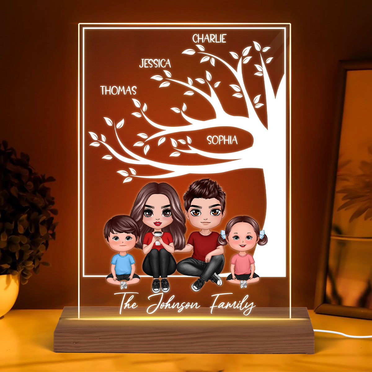 Doll Family Under Tree Personalized Plaque LED Night Light