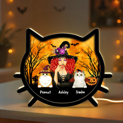 Spooky Halloween Theme Cat Mom Cat Face Personalized LED Light Box
