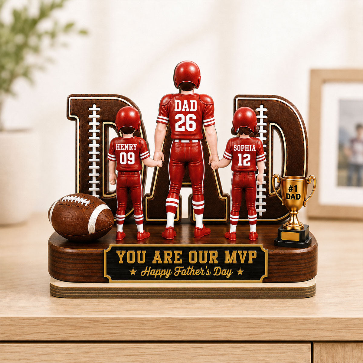 American Football No 1 Dad Legend Daddy's Dream Team - Personalized 2-Layered Wooden Plaque - Father's Day Gift For Dad
