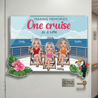 We're In Cruise Mode Besties Sitting Cruise Deck - Personalized Cruise Cabin Door Magnet