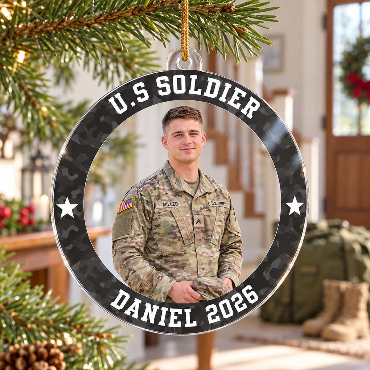 Custom Photo Army Uniform – Personalized Acrylic Ornament – Proud Army Mom Dad Keepsake, Christmas Gift for Military Family