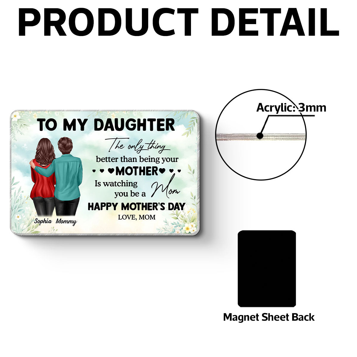 To My Daughter From Mom Happy Mother's Day Personalized Acrylic Fridge Magnet, Gift For Daughter