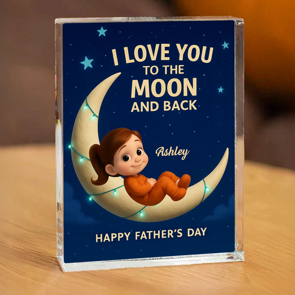 I Love You to the Moon and Back Personalized Acrylic Block Plaque, Father's Day Gift for Dad