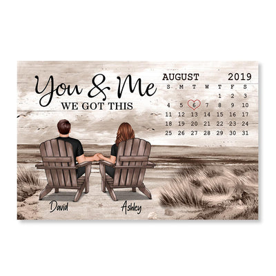 Anniversary Date Retro Vintage Back View Couple Sitting Beach Landscape Personalized Horizontal Poster