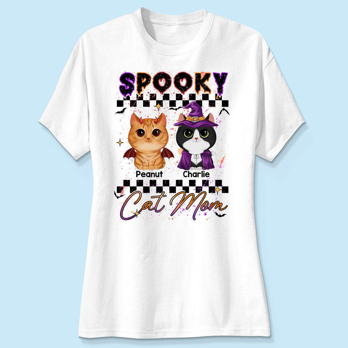 Spooky Cat Mom Halloween Watercolor Cute Cats Personalized Shirt
