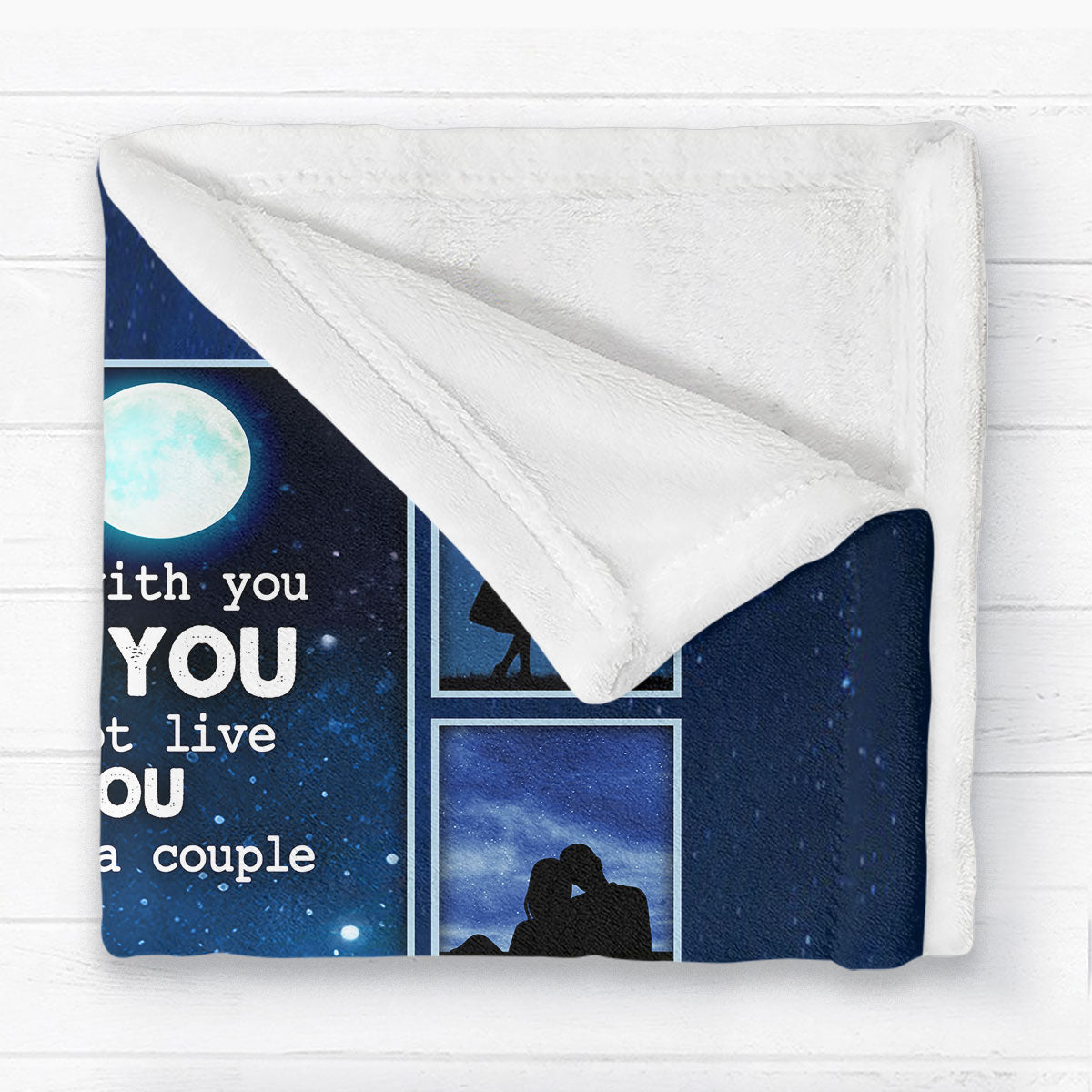 Good Night Sleep Tight Couple Back View Sitting Under Night Sky Personalized Fleece Blanket