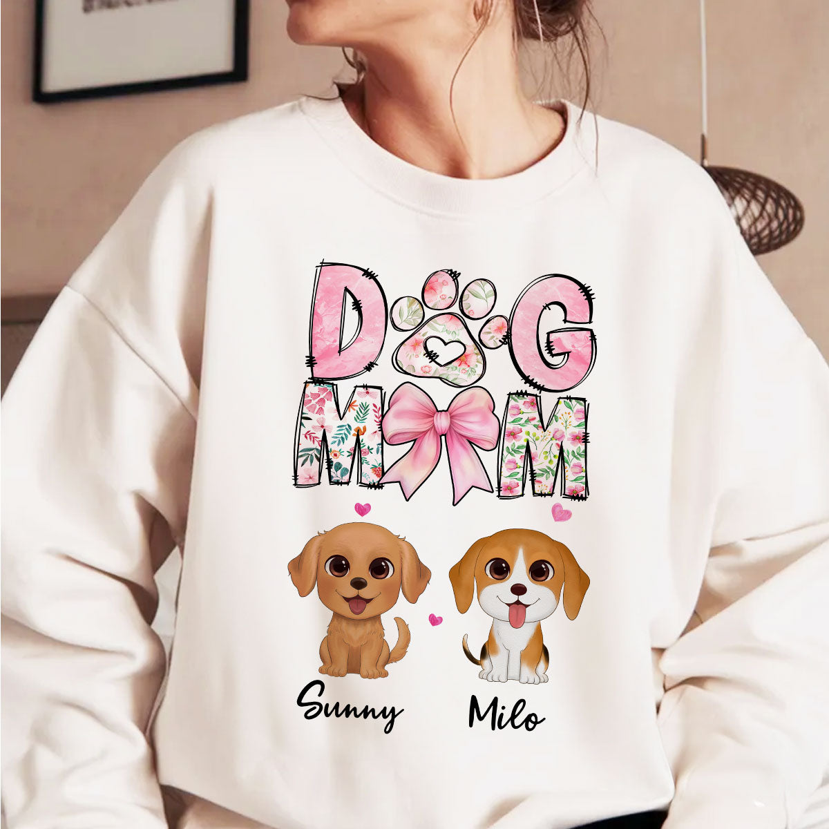 Dog Mom Pink Coquette Personalized Shirt, Watercolor Cute Dog, Gift for Dog Moms