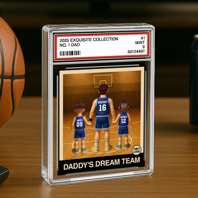 Basketball No. 1 Dad Man & Kids Trading Card Style - Personalized Acrylic Block Plaque