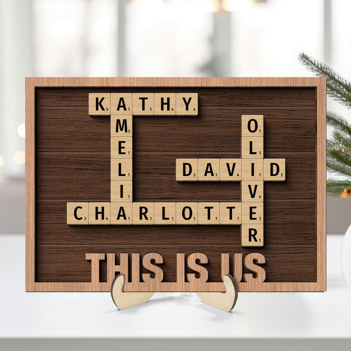 Our Family Crossword Puzzle Art Home Decor Gift Personalized 2-Layer Wooden Plaque