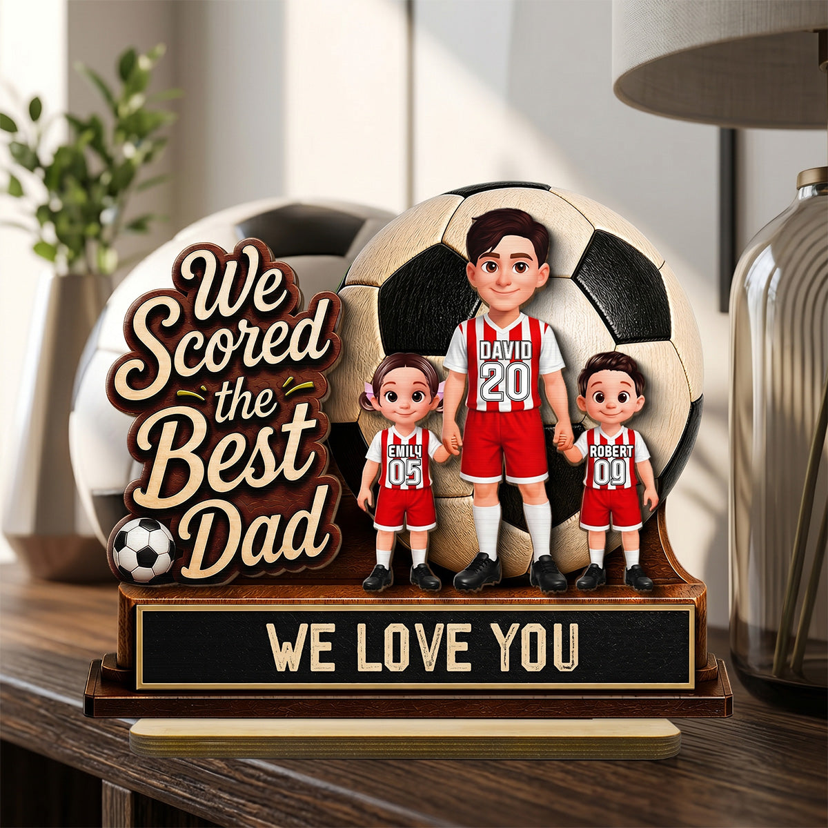 We Scored The Best Dad 2D Flat - Personalized 2-Layered Wooden Plaque -  Gift For Soccer Dad, UK Football Dad