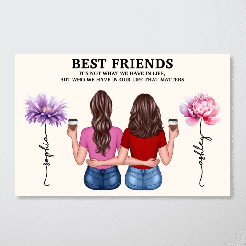 Besties Watercolor Birth Month Flowers Gift For Best Friends Personalized Horizontal Poster