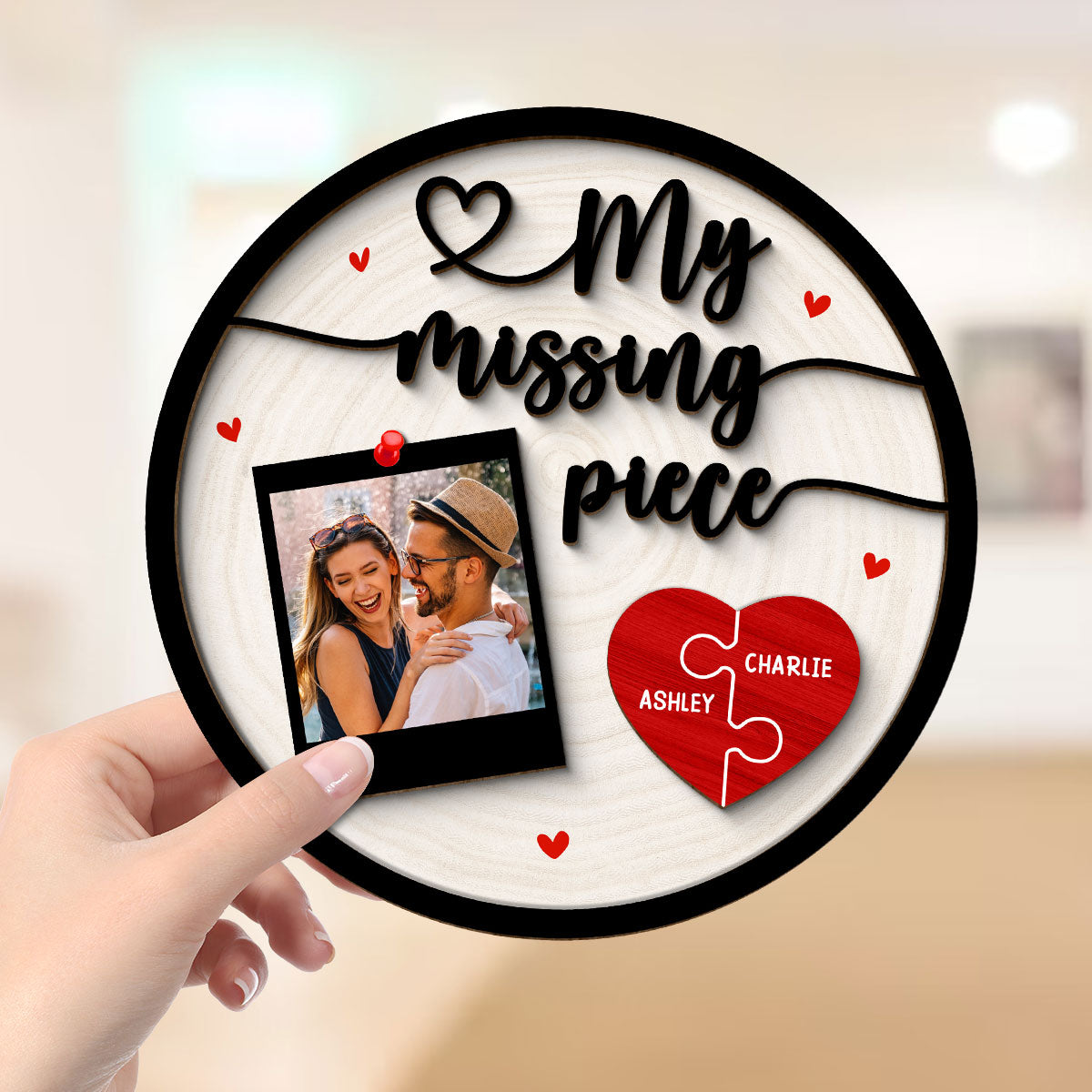 My Missing Piece Couple Photo  Gift Personalized 2-Layer Wooden Plaque