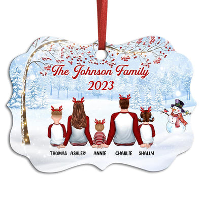 Pajamas Family Under Berry Tree Personalized Christmas Ornament