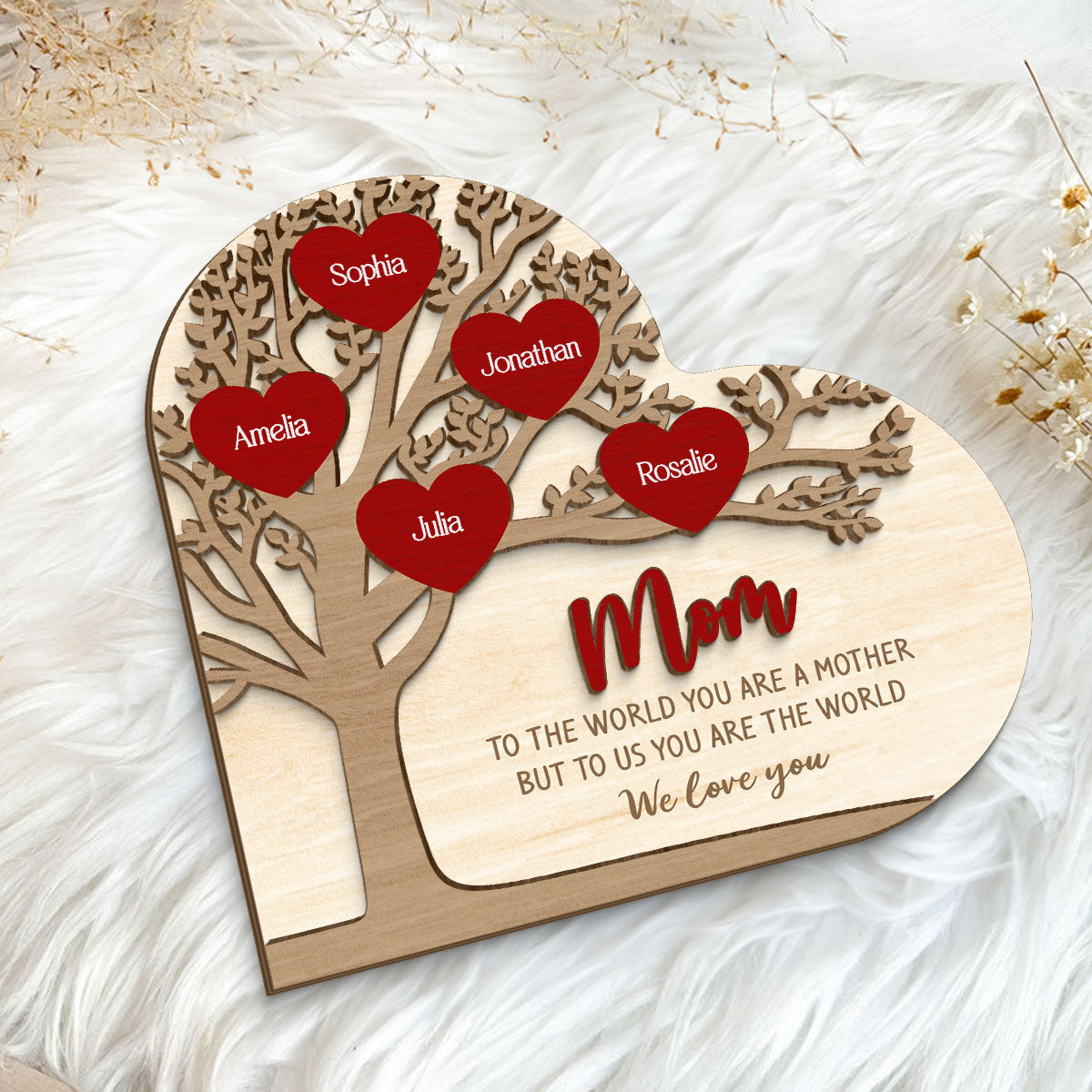 Personalized Family Tree Heart Standing Wooden Plaque, Mother's Day, Birthday Gift for Moms