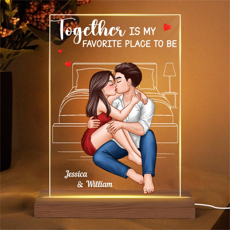 Couple Embrace & Kiss Personalized Acrylic Plaque Rectangle LED Night Light