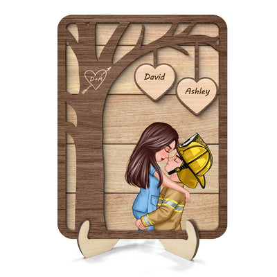 Couple Under Tree Valentine‘s Day Gifts by Occupation Gift For Her Gift For Him Firefighter, Nurse, Police Officer Personalized 2-Layer Wooden Plaque