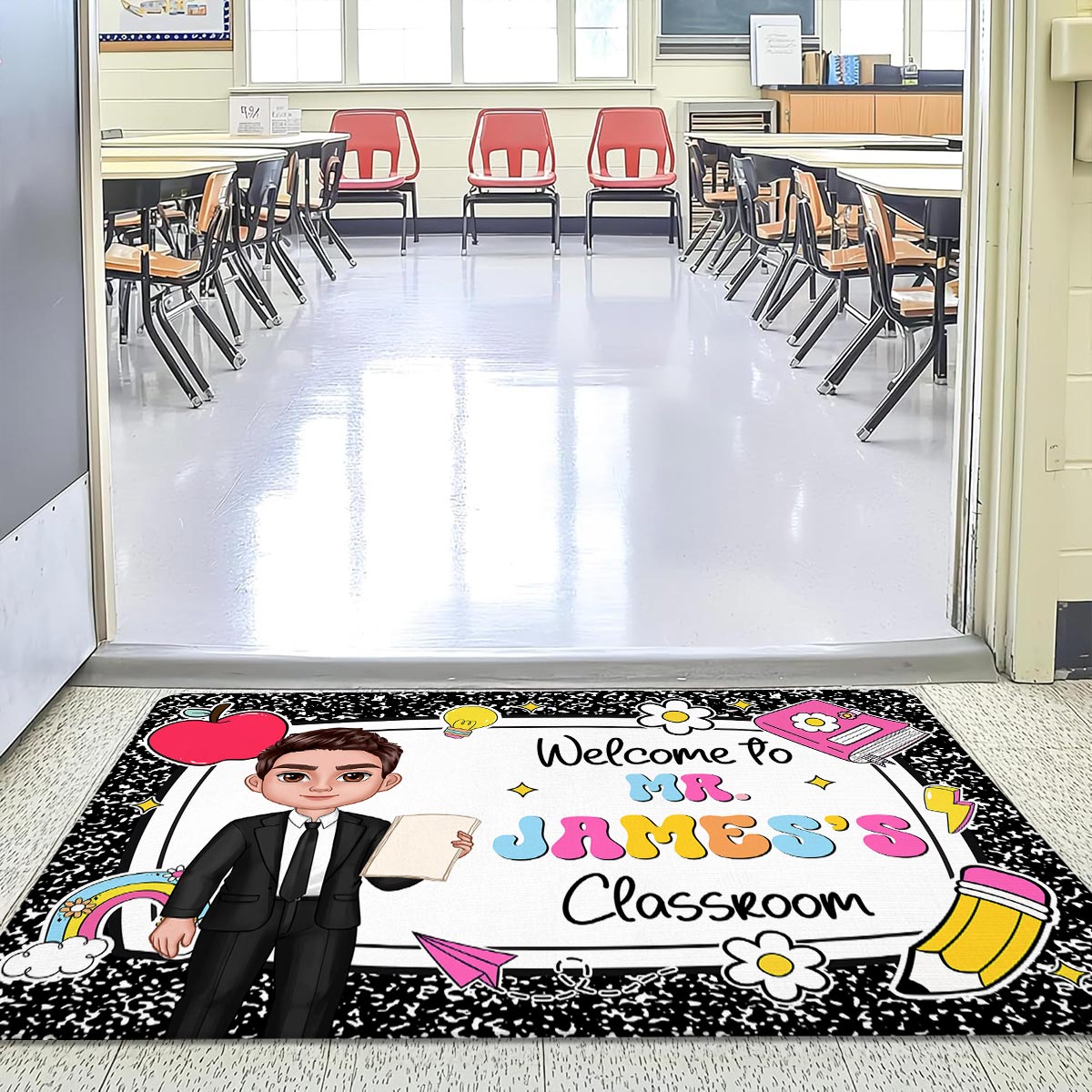Teacher Composition Book Pattern - Personalized Doormat - Back To School Gift, Classroom Decoration