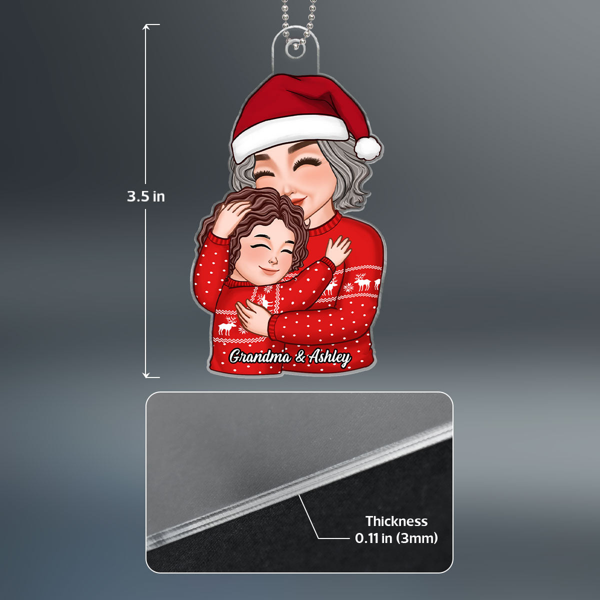 Grandma & Grandkid Hugging Cuddling Christmas Gift For Granddaughter Grandson Personalized Acrylic Ornament