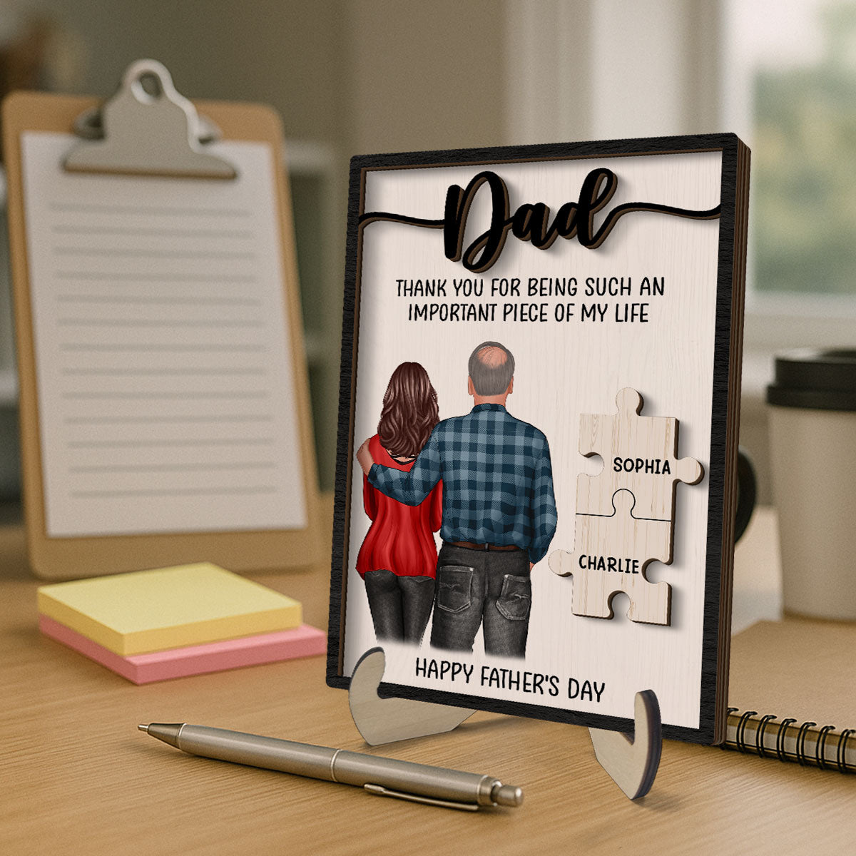 DAD Thank You For Being Important Piece Of My Life Personalized 2-Layer Wooden Plaque