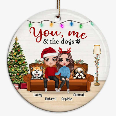 You Me & The Peeking Dogs On Sofa Personalized Circle Ornament