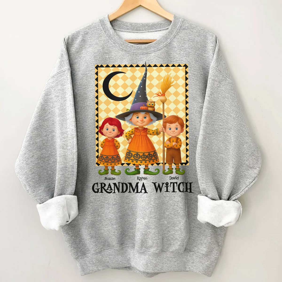 Grandma Witch & Cute Grandkids Personalized Sweatshirt, Halloween Cozy Fall Sweatshirt for Grandma