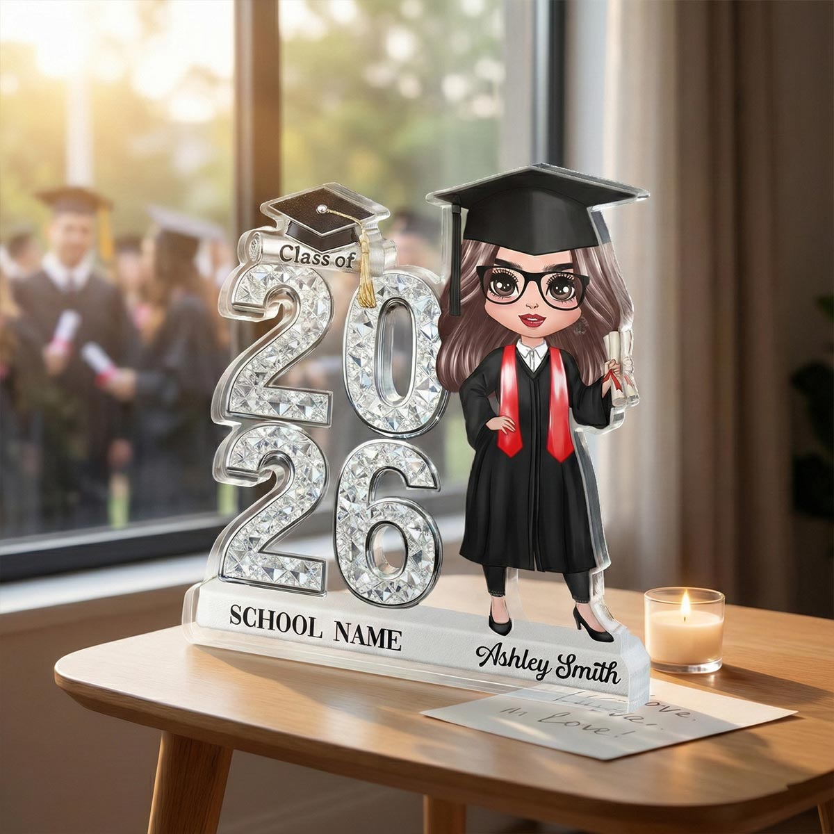 Class Of 2026 2027 Doll Style Senior Shiny Effect 2D Flat - Personalized Acrylic Block Plaque - Graduation Gift For Graduates, Daughter, Son