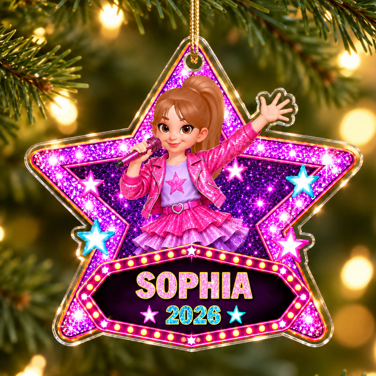 Pretty Girl Pop Star 2D Flat - Peresonalized Acrylic Ornament - Gift For Daughter, Granddaughter