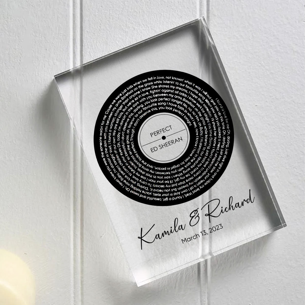 Personalized Vinyl Record Song with Lyrics Personalized Acrylic Block Plaque, Personalized Gift for Her, Wedding Song Gift